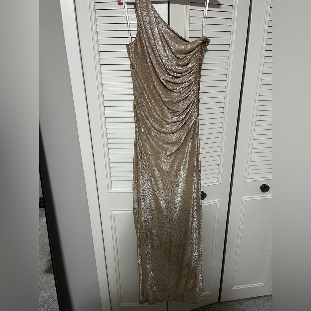 Calvin Klein One Shoulder Metallic Dress